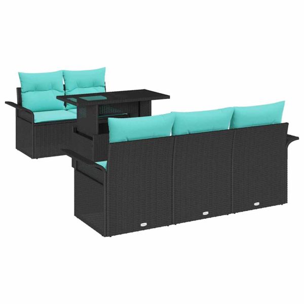 Градински Софа Комплект 6 pcs Черно Полипропилен Ратан