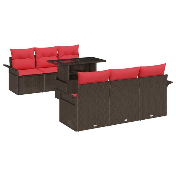 Градински Софа Комплект 7 pcs Кафяво Полипропилен Ратан