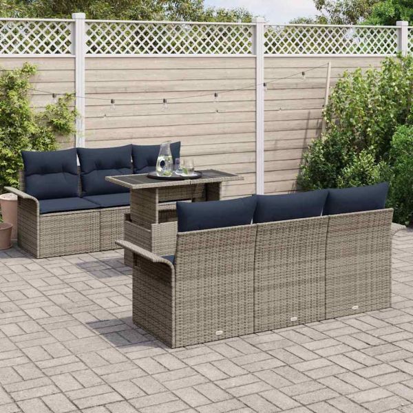 Градински Софа Комплект 7 pcs Сив Полипропилен Ратан