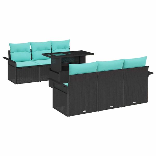 Градински Софа Комплект с възглавница 7 pcs Черно Полиратан