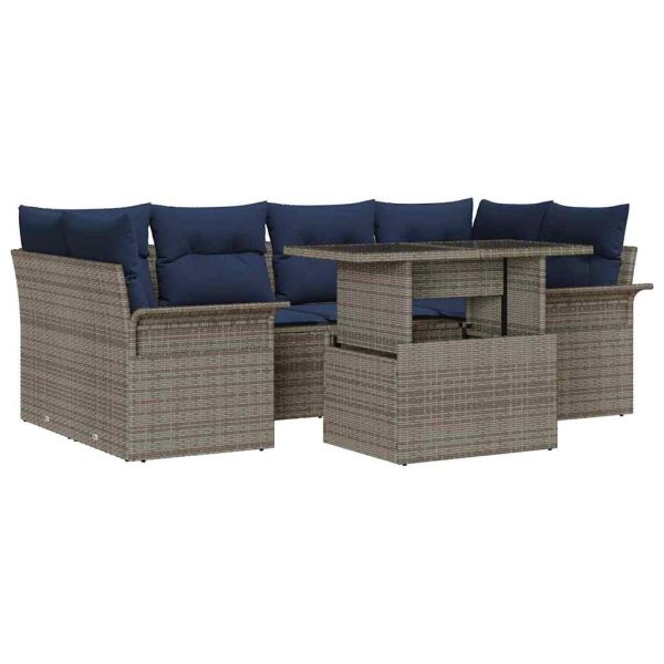 Градински Софа Комплект 7 pcs Сив Полипропилен Ратан