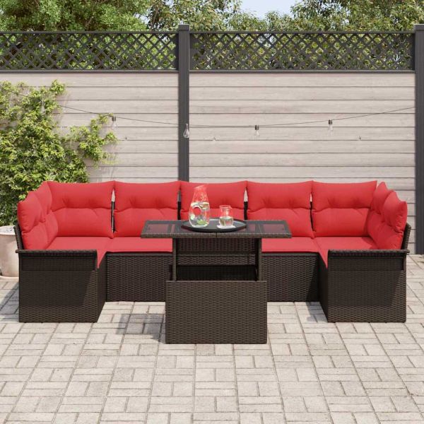 Градински Софа Комплект 8 pcs Кафяво Полипропилен Ратан
