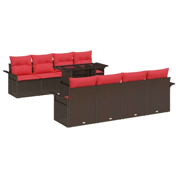 Градински Софа Комплект 9 pcs Кафяво Полипропилен Ратан