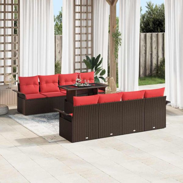 Градински Софа Комплект 9 pcs Кафяво Полипропилен Ратан