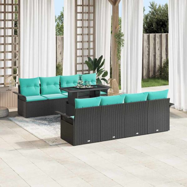 Градински Софа Комплект 9 pcs Черно Полипропилен Ратан