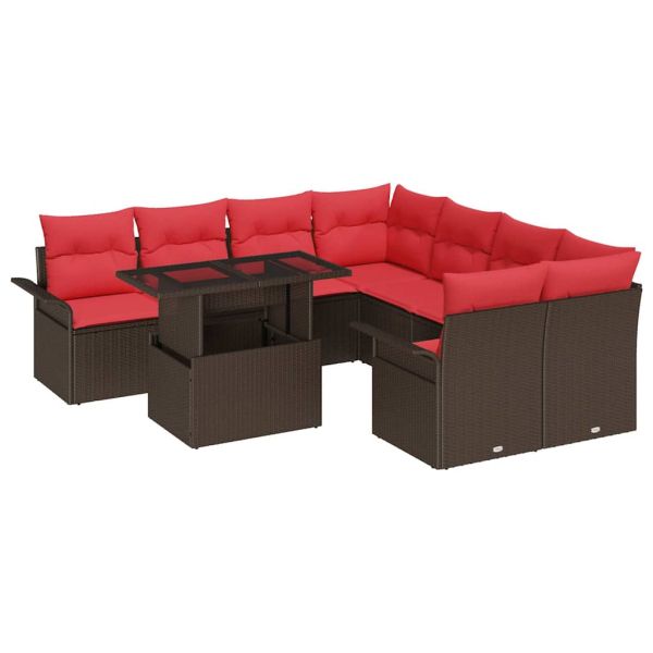 Градински Софа Комплект 9 pcs Кафяво Полипропилен Ратан