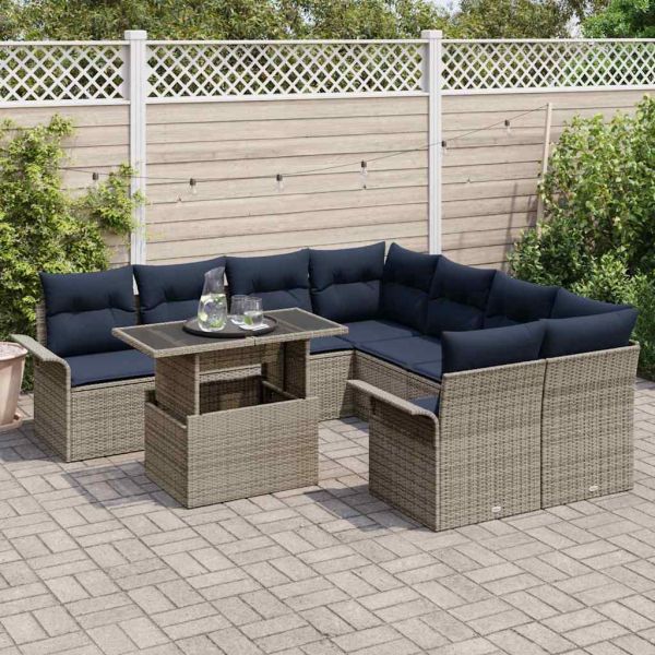 Градински Софа Комплект 9 pcs Сив Полипропилен Ратан