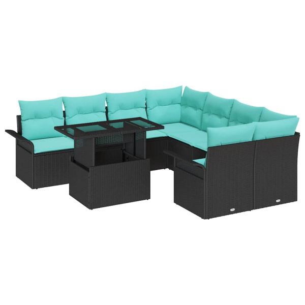 Градински Софа Комплект 9 pcs Черно Полипропилен Ратан