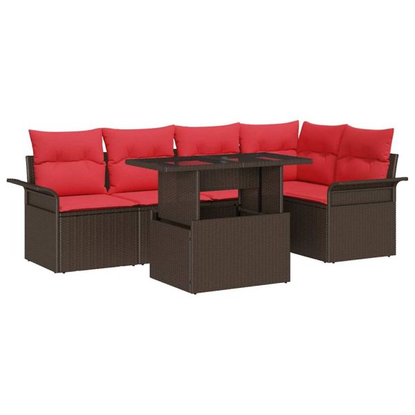 Градински Софа Комплект 6 pcs Кафяво Полипропилен Ратан