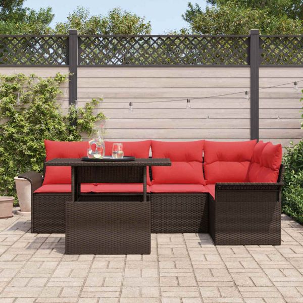 Градински Софа Комплект 6 pcs Кафяво Полипропилен Ратан