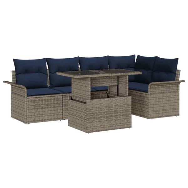 Градински Софа Комплект 6 pcs Сив Полипропилен Ратан