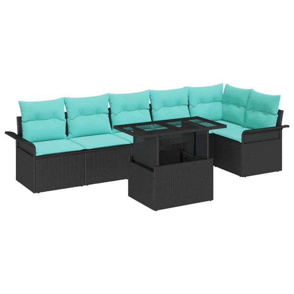 Градински Софа Комплект с възглавница 7 pcs Черно Полиратан