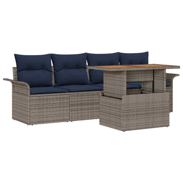 Градински Софа Комплект със съхранение 5 pcs Сив Полиратан