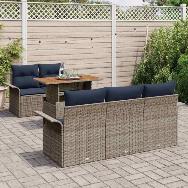 Градински Софа Комплект със съхранение 6 pcs Сив Полиратан