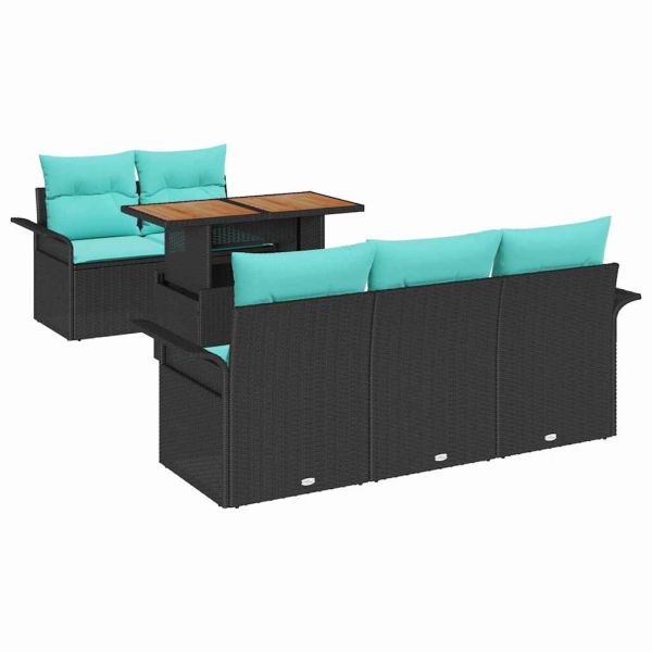 Градински Софа Комплект със съхранение 6 pcs Черно Полиратан