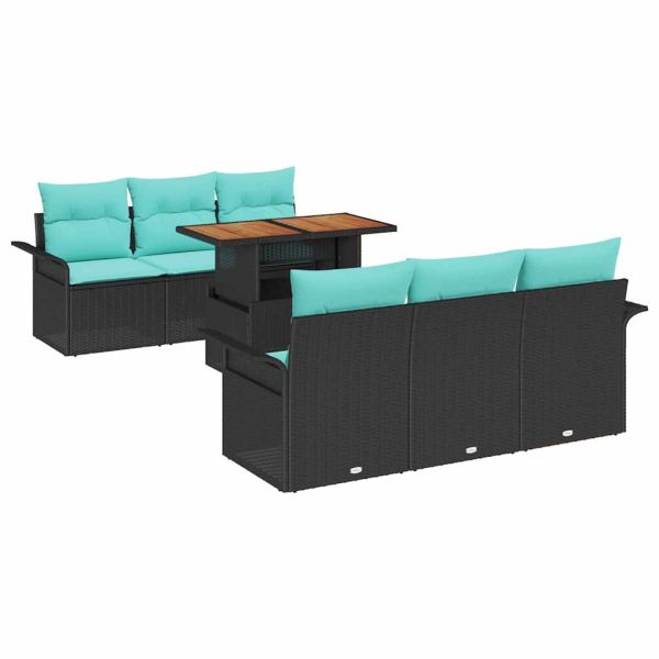 Градински Софа Комплект със съхранение 7 pcs Черно Полиратан
