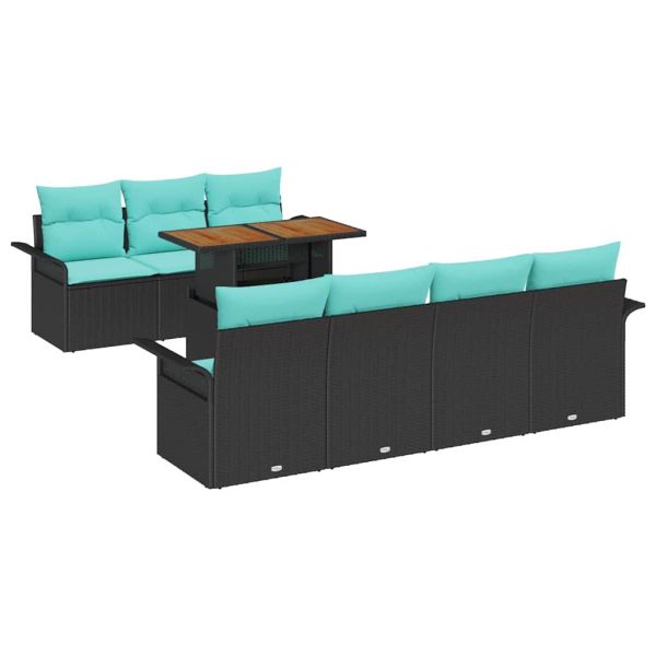 Градински Софа Комплект със съхранение 8 pcs Черно Полиратан