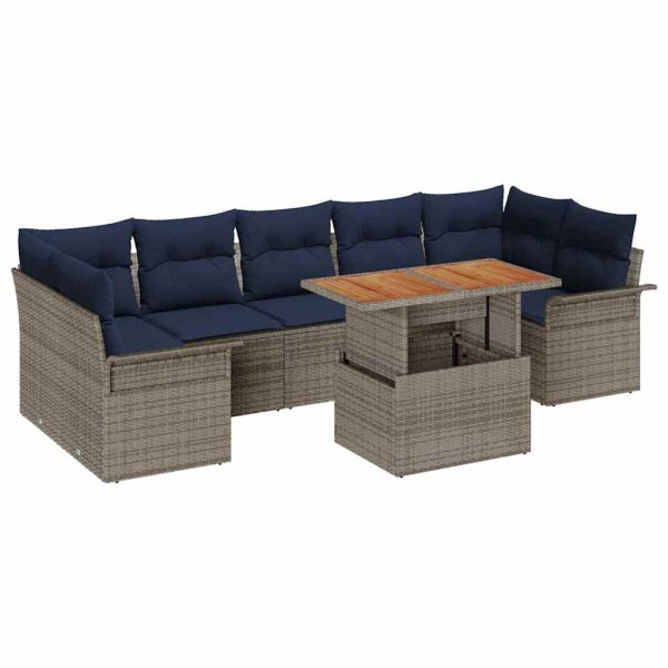 Градински Софа Комплект със съхранение 8 pcs Сив Полиратан