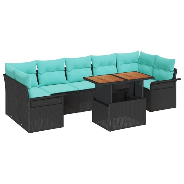 Градински Софа Комплект със съхранение 8 pcs Черно Полиратан