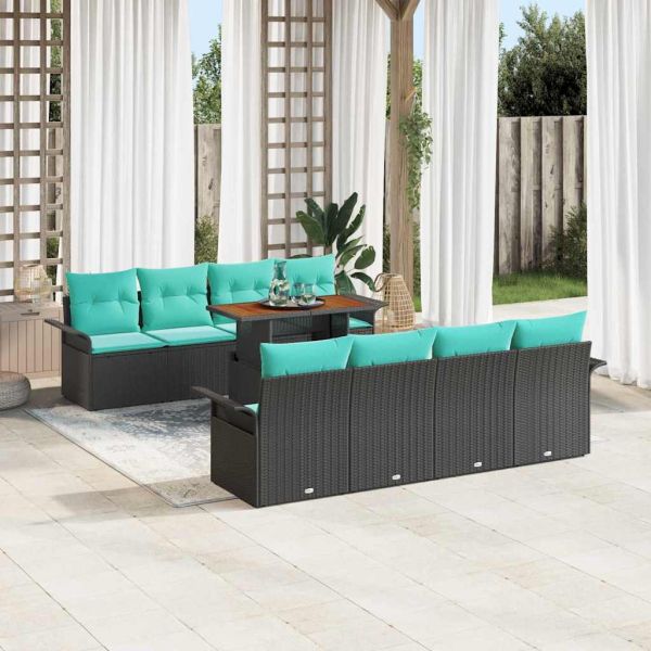 Градински Софа Комплект със съхранение 9 pcs Черно Полиратан