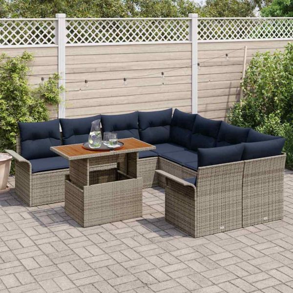 Градински Софа Комплект със съхранение 9 pcs Сив Полиратан