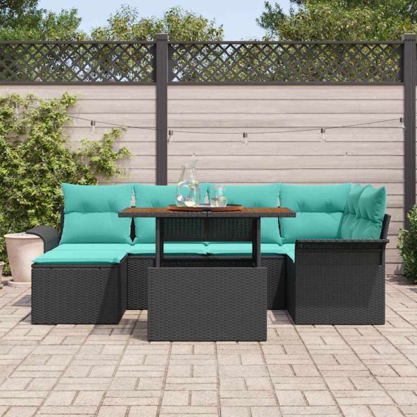 Градински Софа Комплект със съхранение 7 pcs Черно Полиратан