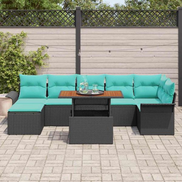 Градински Софа Комплект със съхранение 8 pcs Черно Полиратан