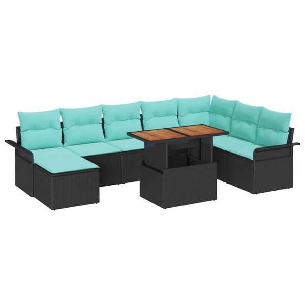 Градински Софа Комплект със съхранение 9 pcs Черно Полиратан