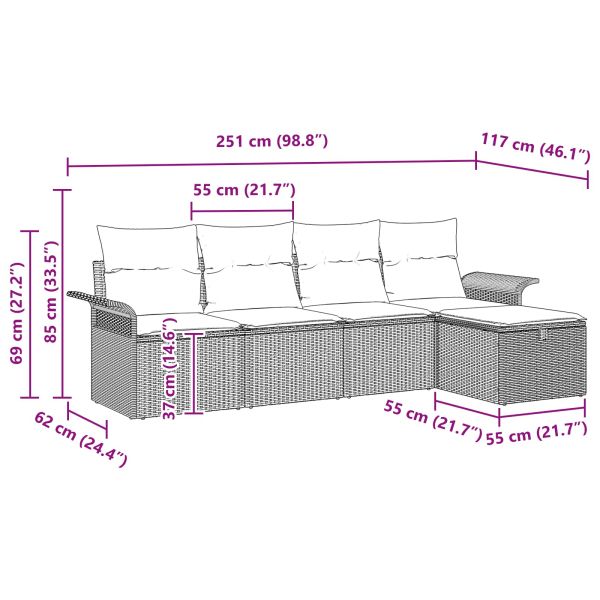 Градински Софа Комплект 5 pcs Черен и Туркоаз полиратан