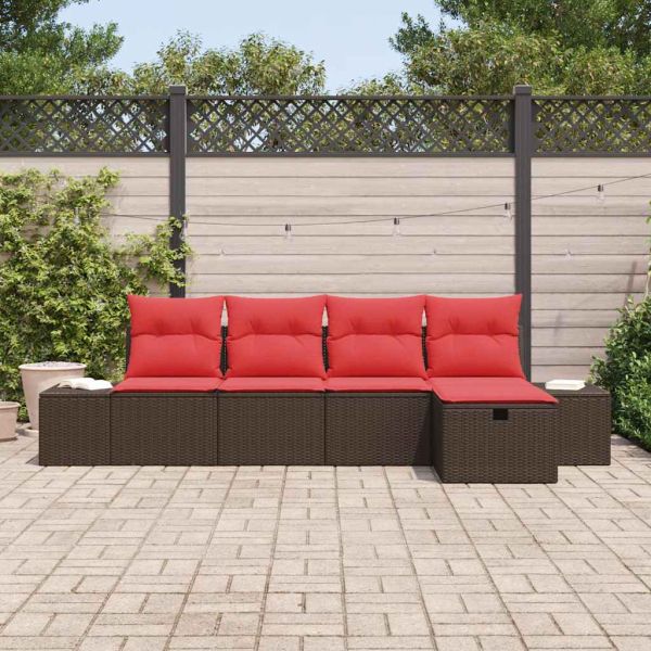 Градински Софа Комплект с възглавница 5 pcs Кафяво полиратан