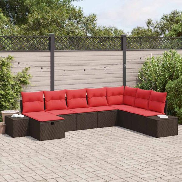 Градински Софа Комплект с възглавница 8 pcs Кафяво полиратан