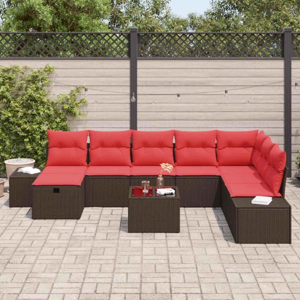 Градински Софа Комплект с възглавница 9 pcs Кафяво полиратан