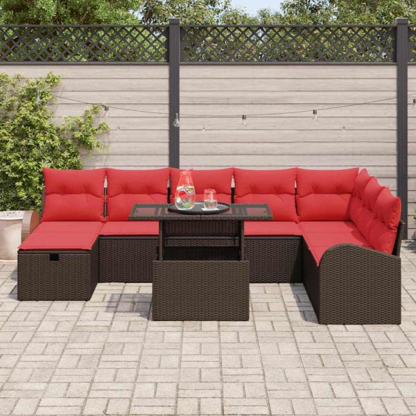 Градински Софа Комплект с възглавница 9 pcs Кафяво Полиратан