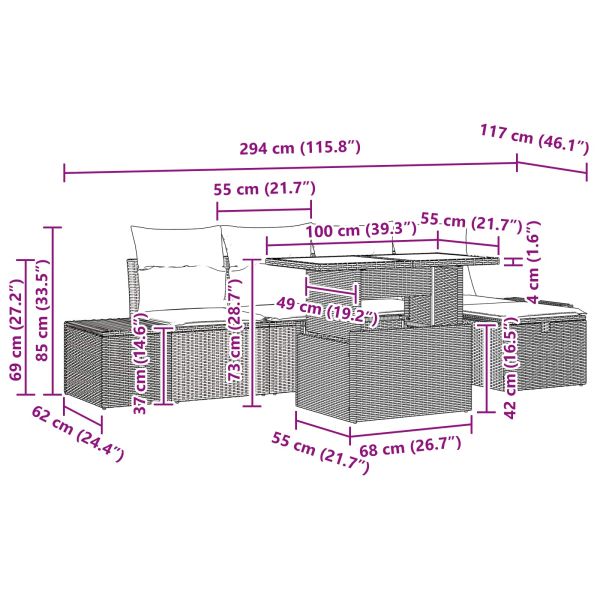 Градински Софа Комплект с възглавница 6 pcs полиратан