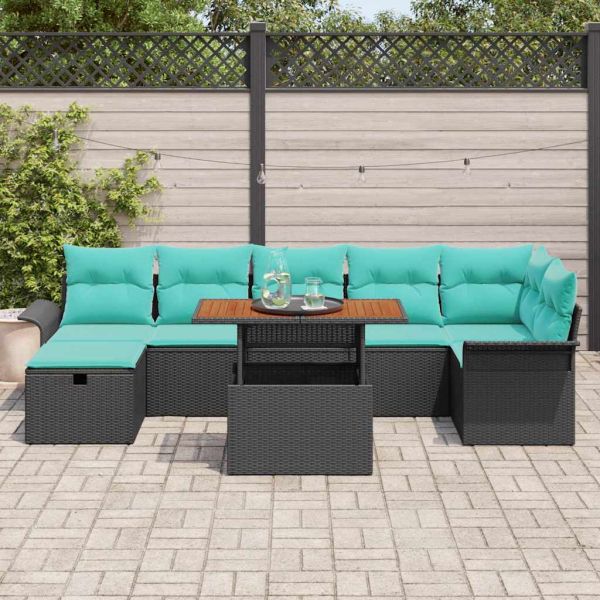 Градински Софа Комплект с възглавница 8 pcs Черно полиратан