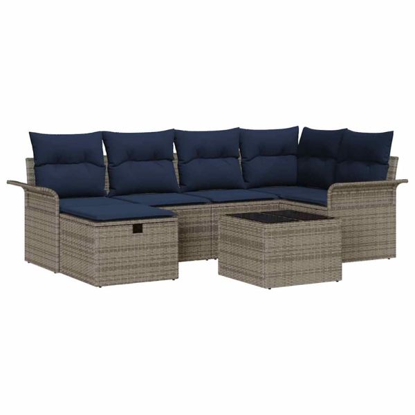 Градински Софа Комплект с възглавница 7 pcs Сив Полиратан