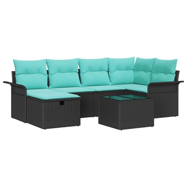 Градински Софа Комплект с възглавница 7 pcs Черно Полиратан