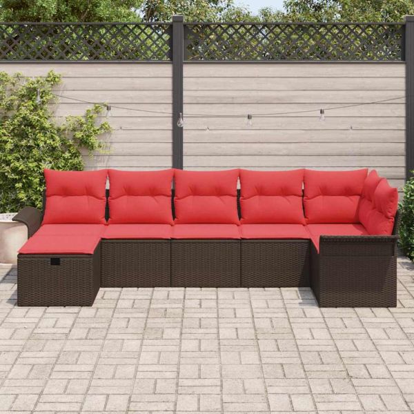 Градински Софа Комплект с възглавница 7 pcs Кафяво Полиратан