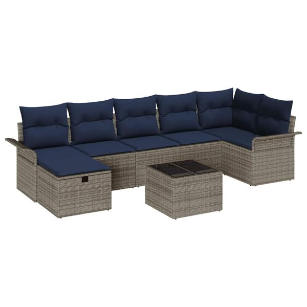 Градински Софа Комплект с възглавница 8 pcs Сив Полиратан