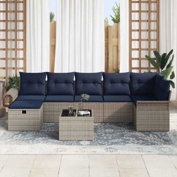 Градински Софа Комплект с възглавница 8 pcs Сив Полиратан