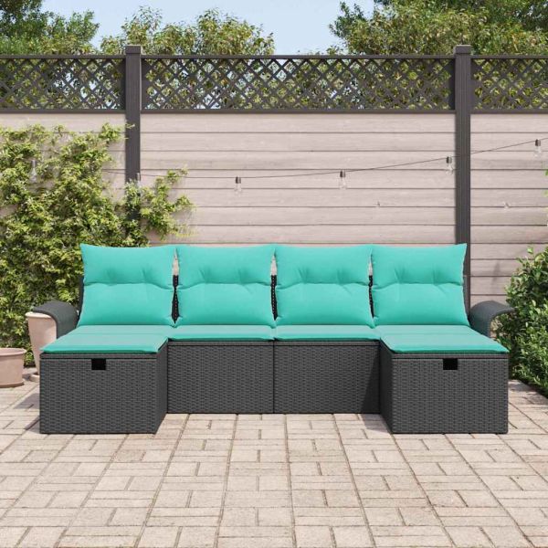 Градински Софа Комплект с възглавница 6 pcs Черно Полиратан