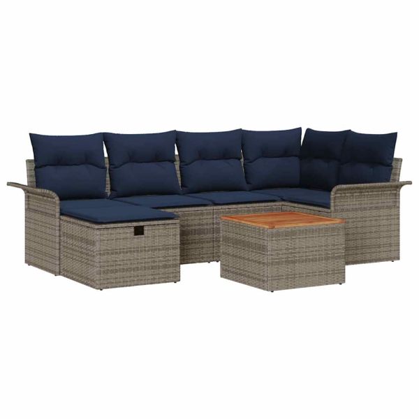 Градински Софа Комплект с възглавница 7 pcs Сив Полиратан