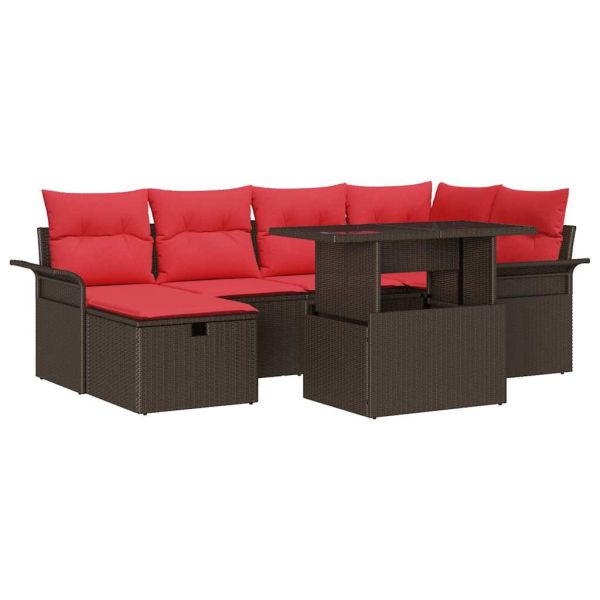 Градински Софа Комплект с възглавница 7 pcs Кафяво Полиратан
