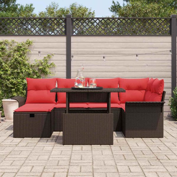 Градински Софа Комплект с възглавница 7 pcs Кафяво Полиратан
