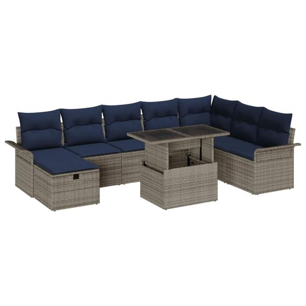 Градински Софа Комплект с възглавница 9 pcs Сив Полиратан