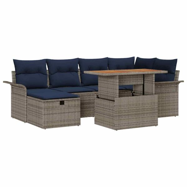 Градински Софа Комплект 7 pcs Сив полиратан