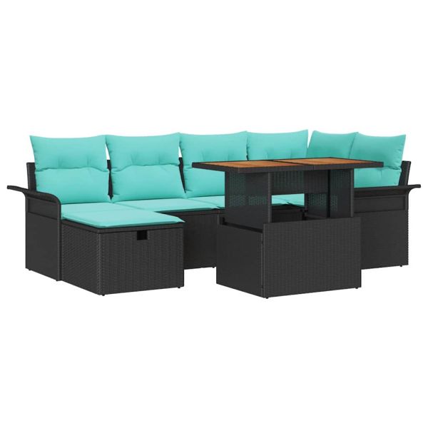 Градински Софа Комплект 7 pcs Черно полиратан