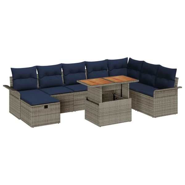 Градински Софа Комплект 9 pcs Сив полиратан