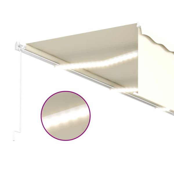 Ръчно прибиращ се сенник с щора и LED, 6x3 м, кремав