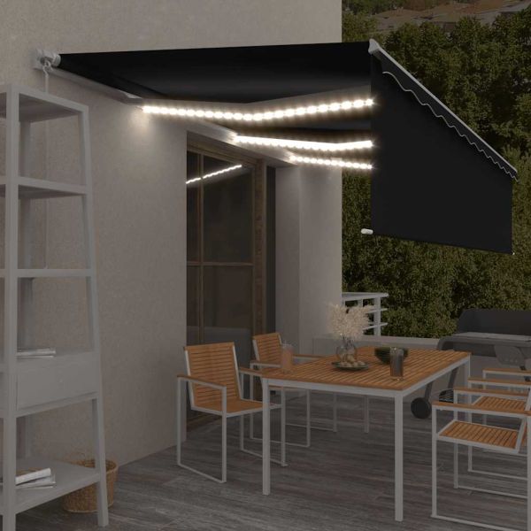 Ръчно прибиращ се сенник с щора и LED, 6x3 м, антрацит